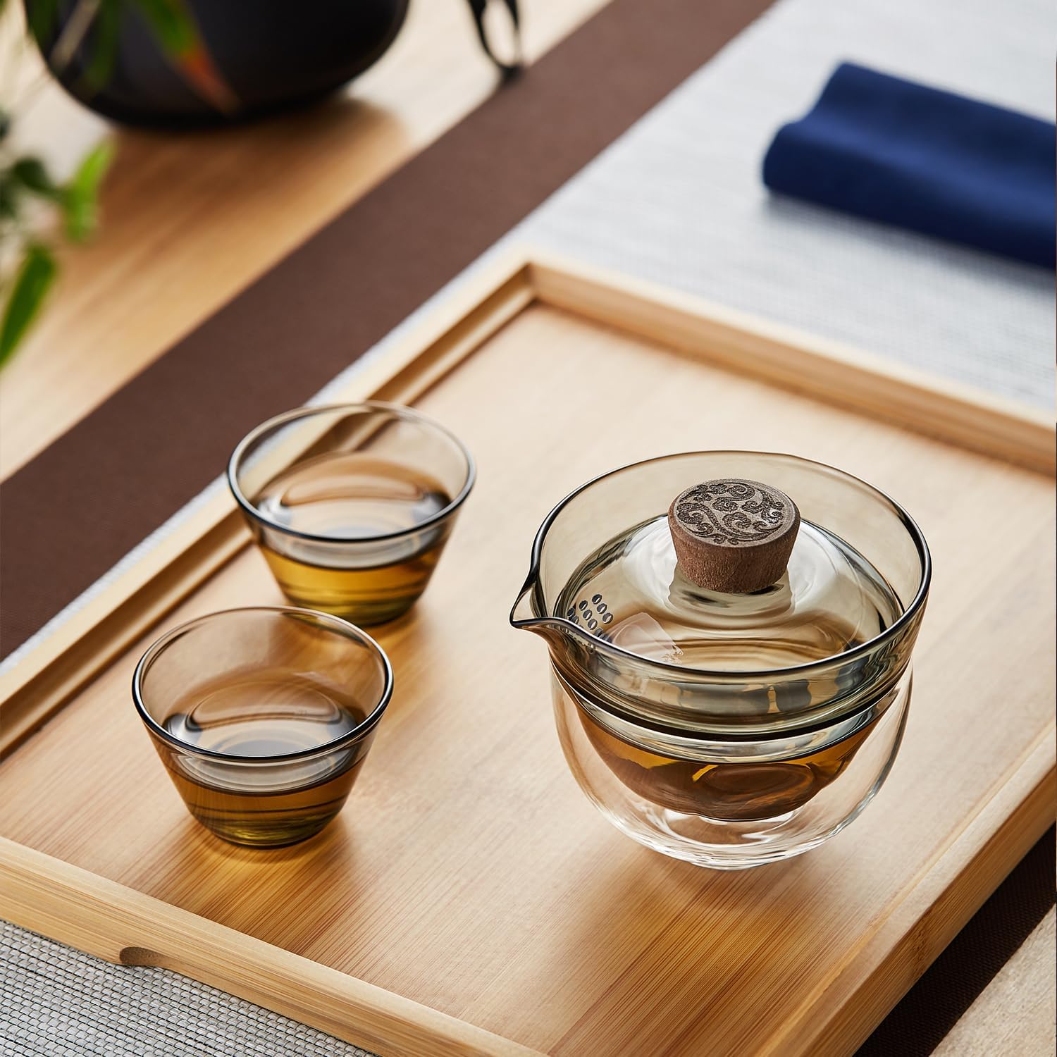 Pocarati Travel Tea Set – Portable Heat-Resistant Glass Teapot with 2 Cups & Protective Case