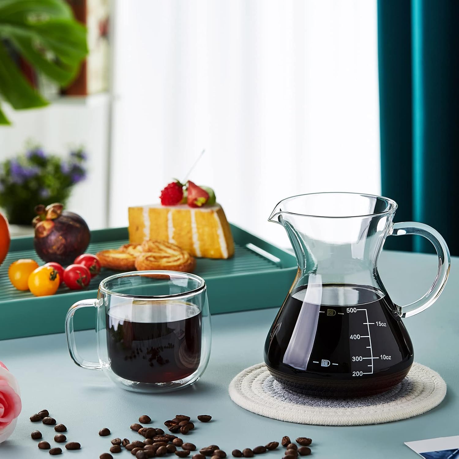 Pokarotee Drip Coffee Server – 500ml Glass Carafe with Reusable Stainless Steel Filter