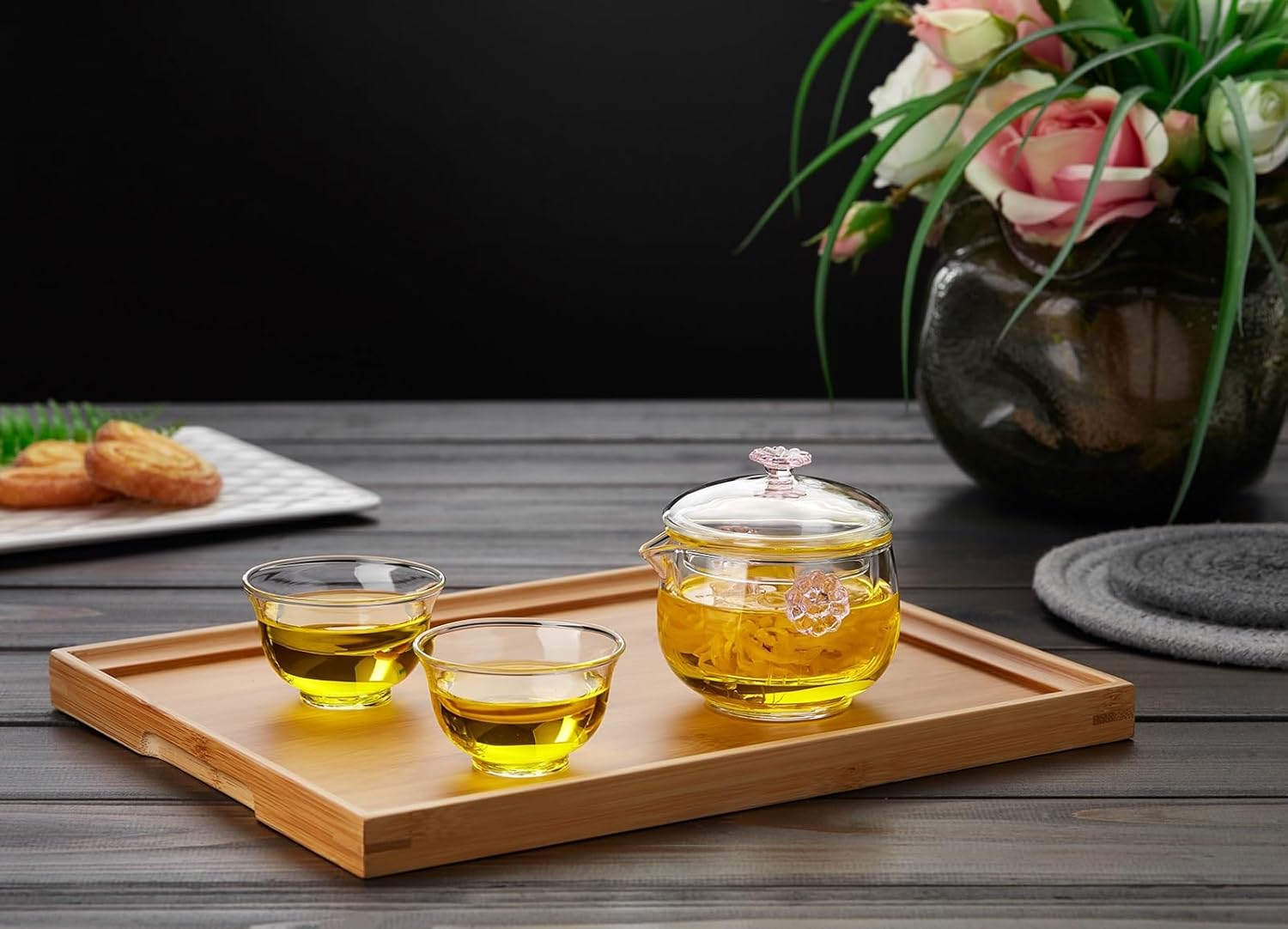 Bamboo Serving Tray – Rectangular Non-Slip Tea & Food Tray, 36cm x 23cm