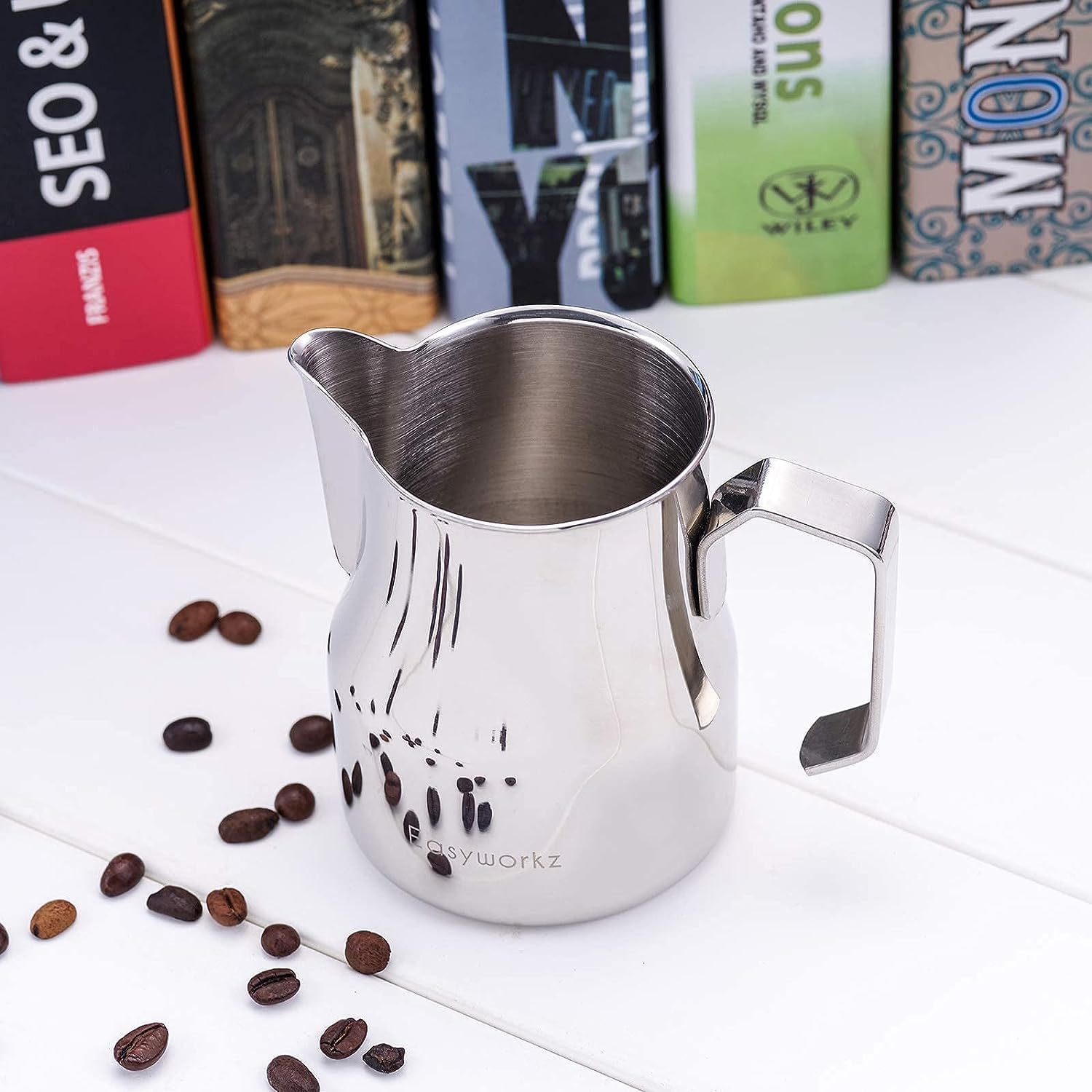 Easyworkz Stainless Steel Milk Pitcher – Latte Art Coffee Frothing Jug, Silver, 450ml
