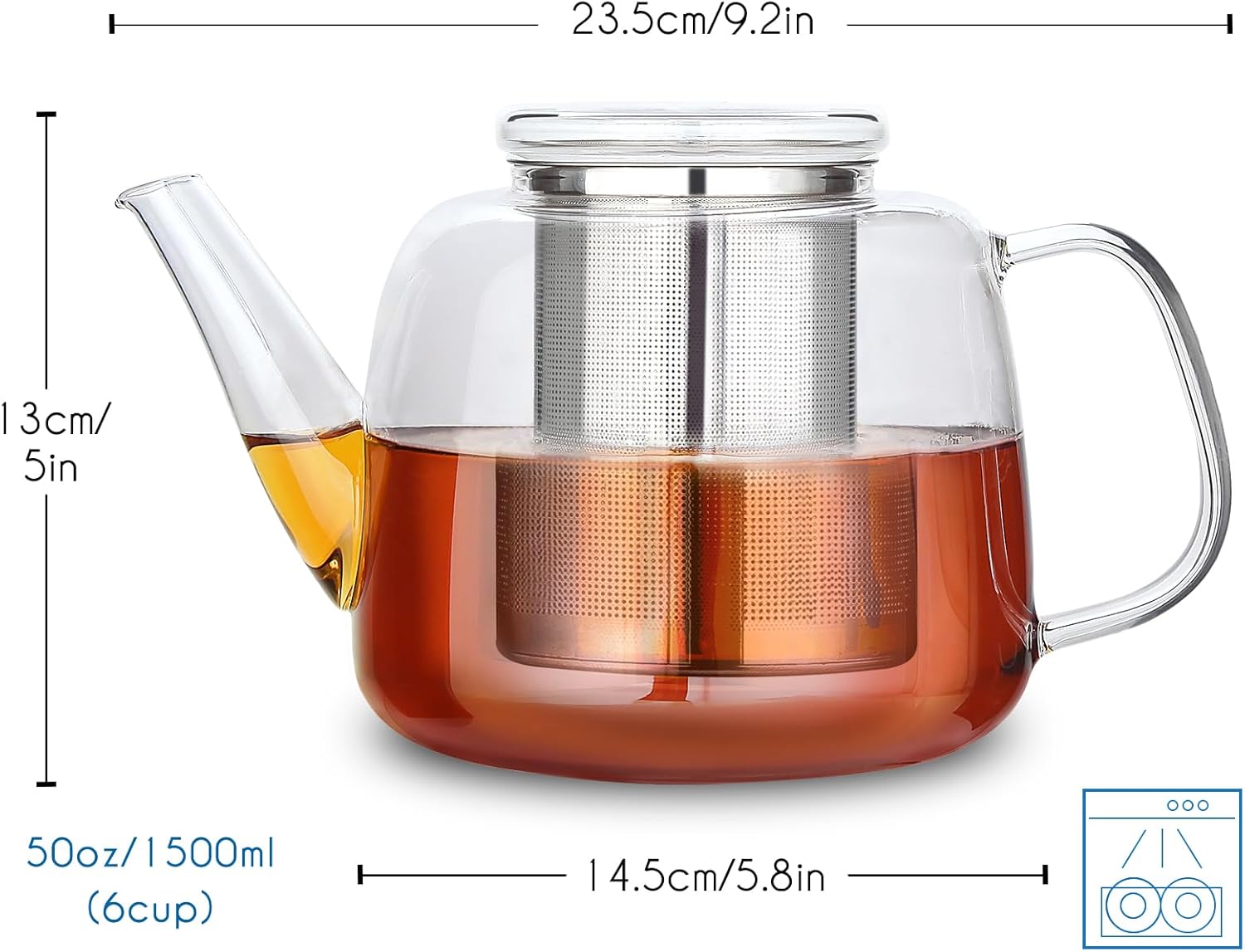 Easyworkz Borosilicate Glass Teapot with Stainless Steel Infuser – Clear, 1500ml