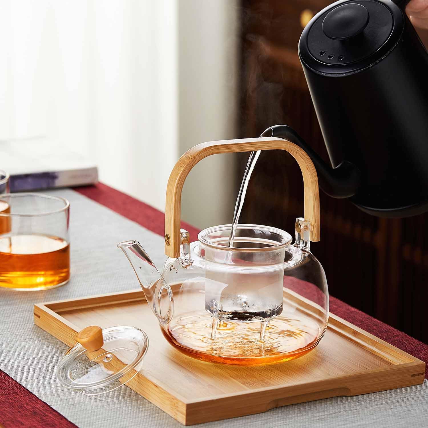 Heat-Resistant Glass Teapot 960ml – Direct Fire Safe Transparent Tea Kettle with Strainer