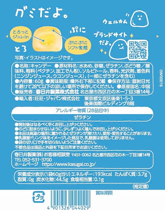 Kasugai Seika Gummy Lactic Acid Drink Flavor (60g) | Pack of 3 | Made in Japan