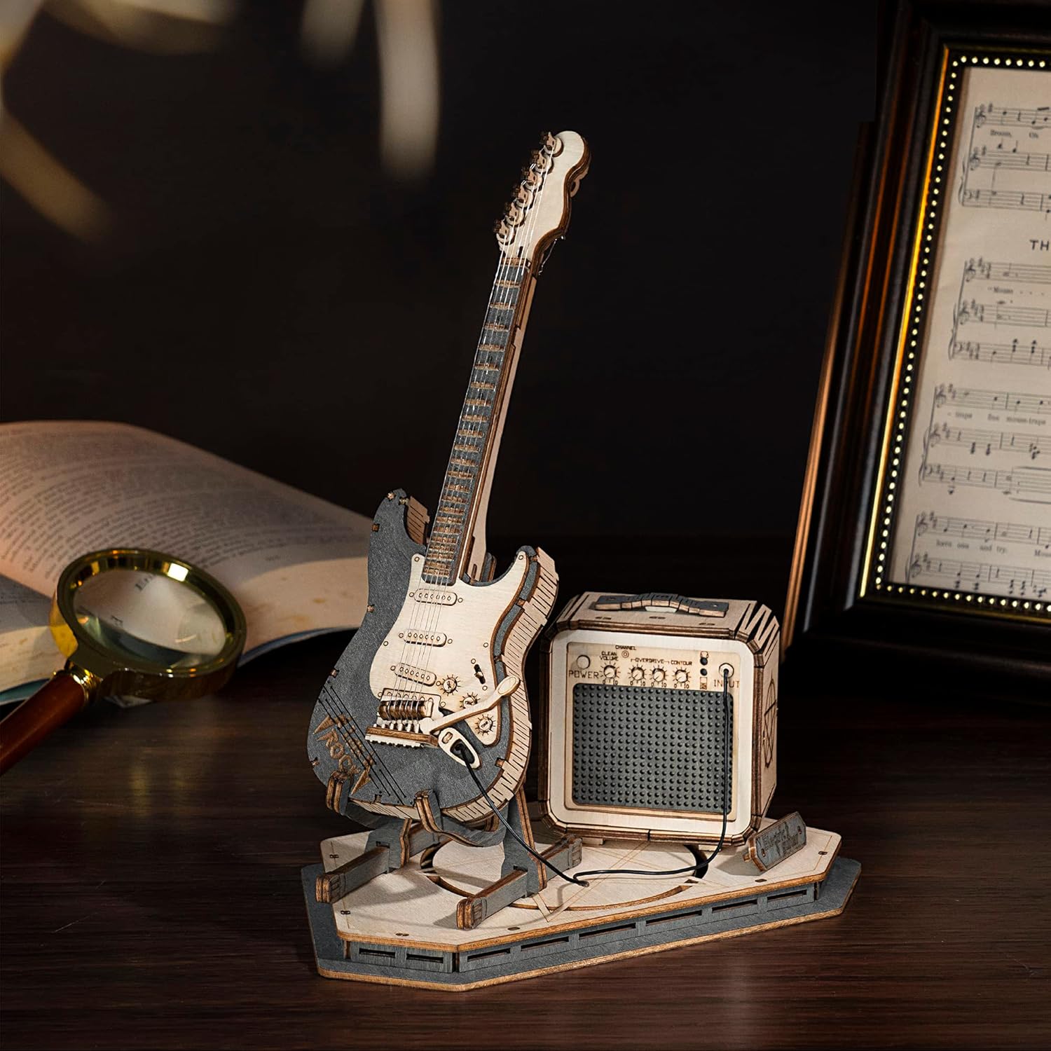 ROBOTIME Electric Guitar 3D Wooden Puzzle – DIY Craft Assembly Model Kit, Musical Instrument Series