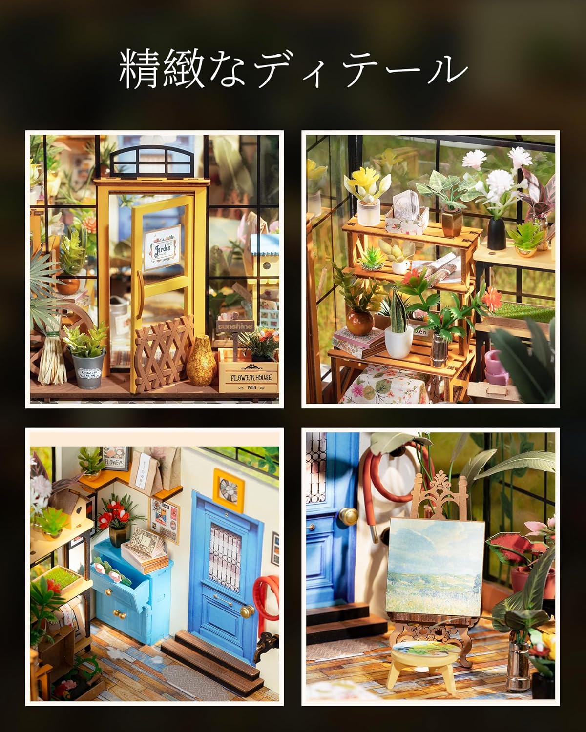 ROBOTIME DIY Miniature House Dollhouse Kit – Mini Model House with LED Light, Figures & Accessories