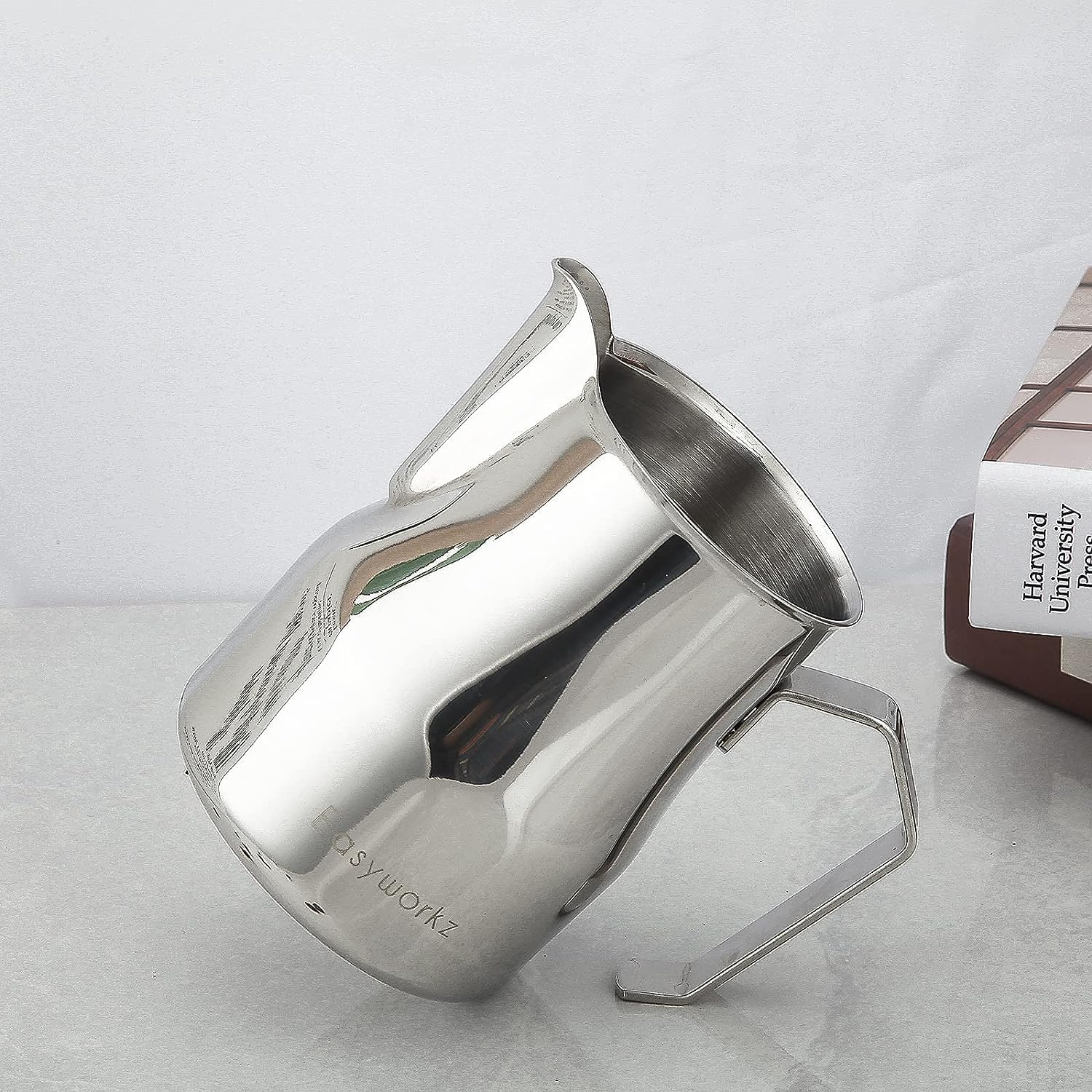 Easyworkz Stainless Steel Milk Pitcher – Latte Art Coffee Frothing Jug, Silver, 450ml