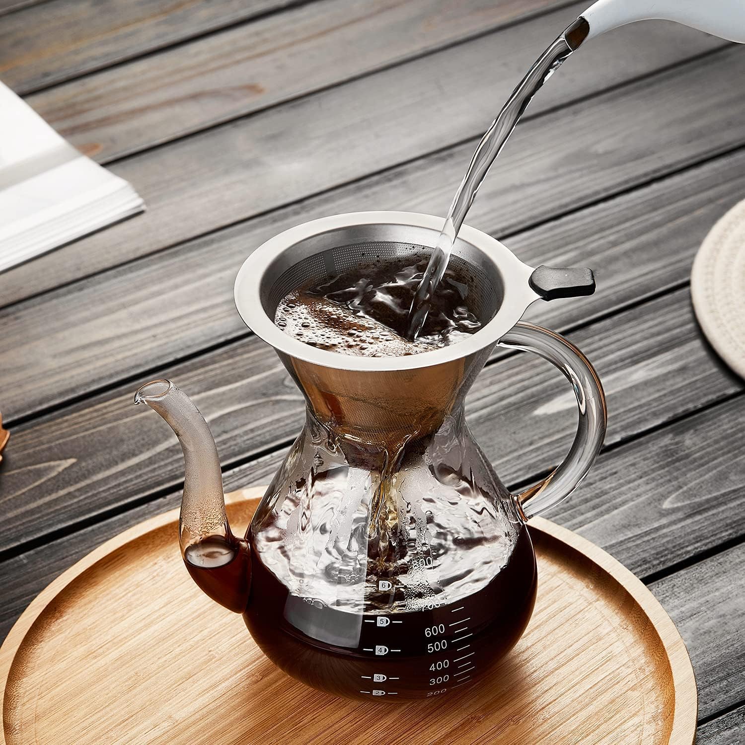 Pokaloti Coffee Server – 1000ml Heat-Resistant Glass Drip Coffee Maker with Stainless Steel Filter