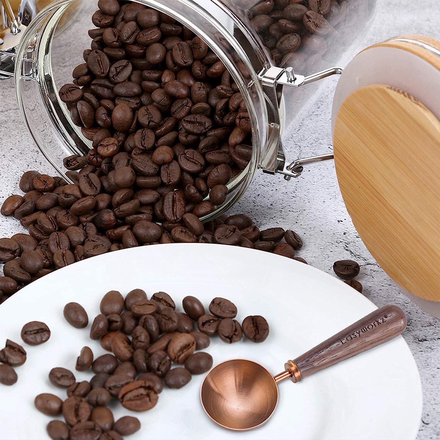 Easyworkz Retro Coffee Measuring Spoon – 10g Stainless Steel Scoop with Black Walnut Handle, Rose Gold