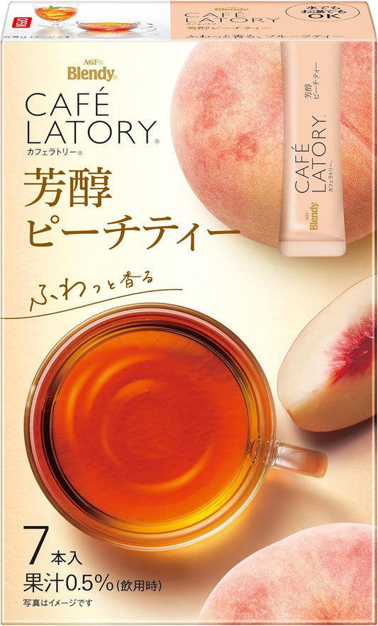 AGF Blendy Cafe Latory Sticks, Rich Peach Tea, 7 Sticks | Made in Japan
