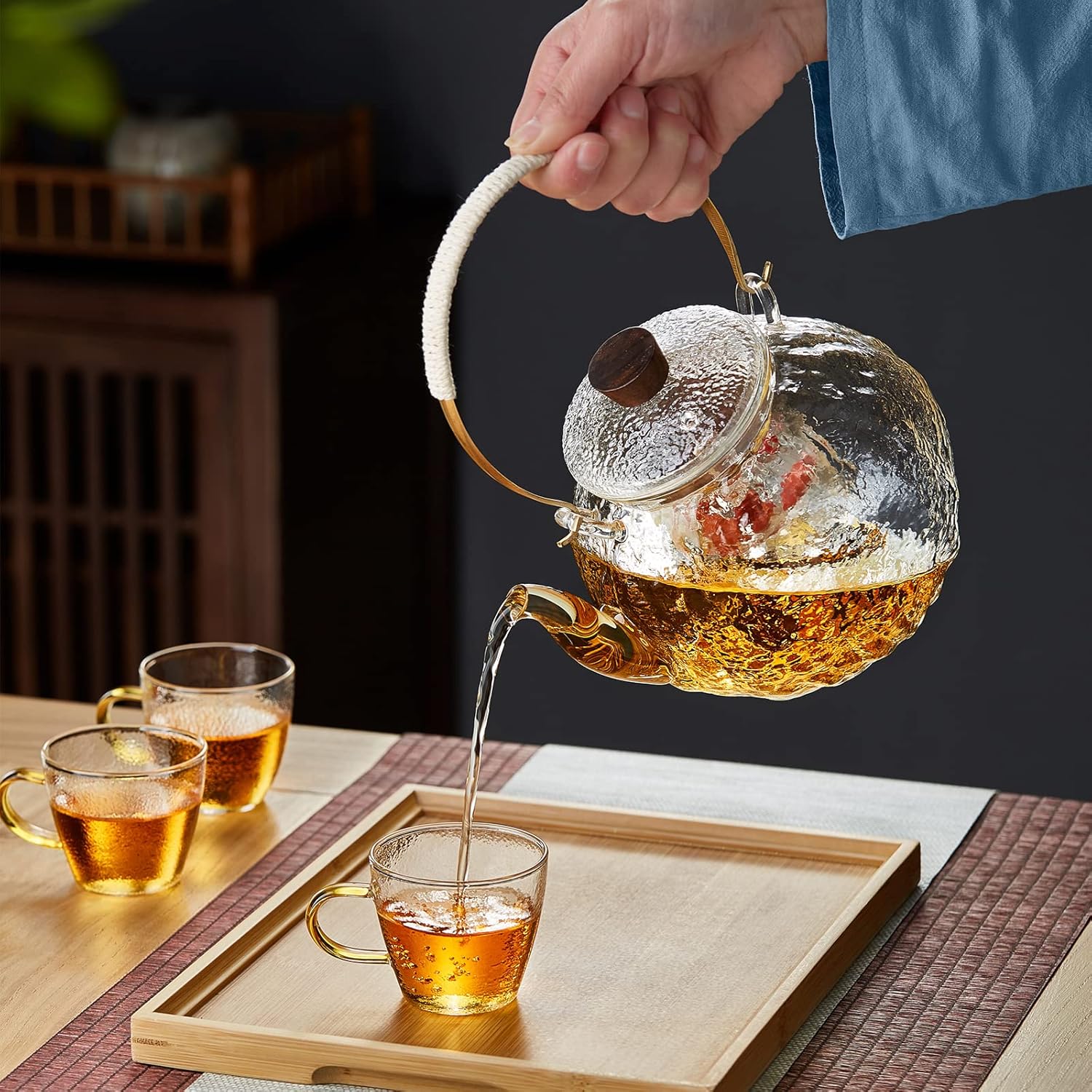 Pocarati Heat-Resistant Glass Teapot 1290ml – Large Capacity Direct Flame Safe with Glass Strainer