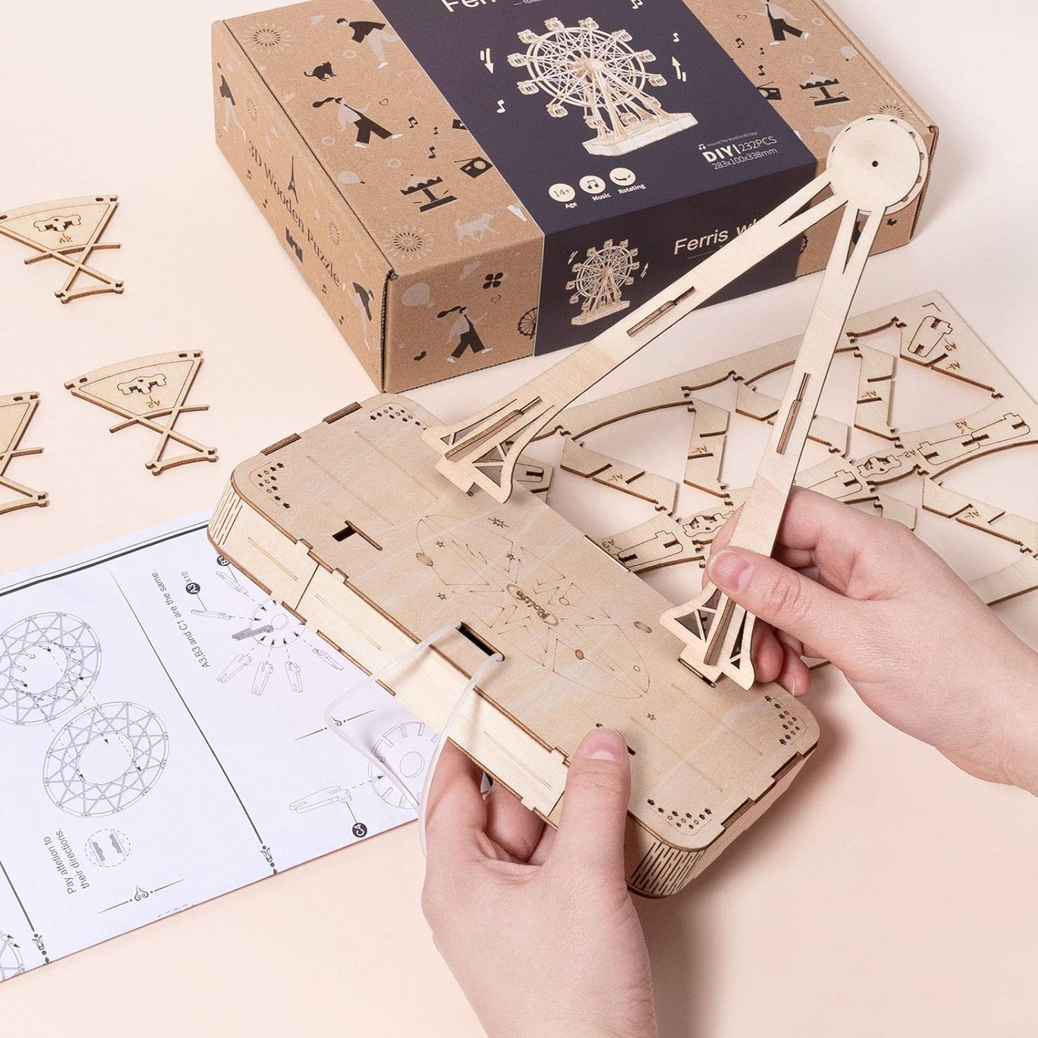 ROBOTIME Musical 3D Wooden Puzzle – DIY Assembly Craft Kit, Educational Toy & Home Décor Gift