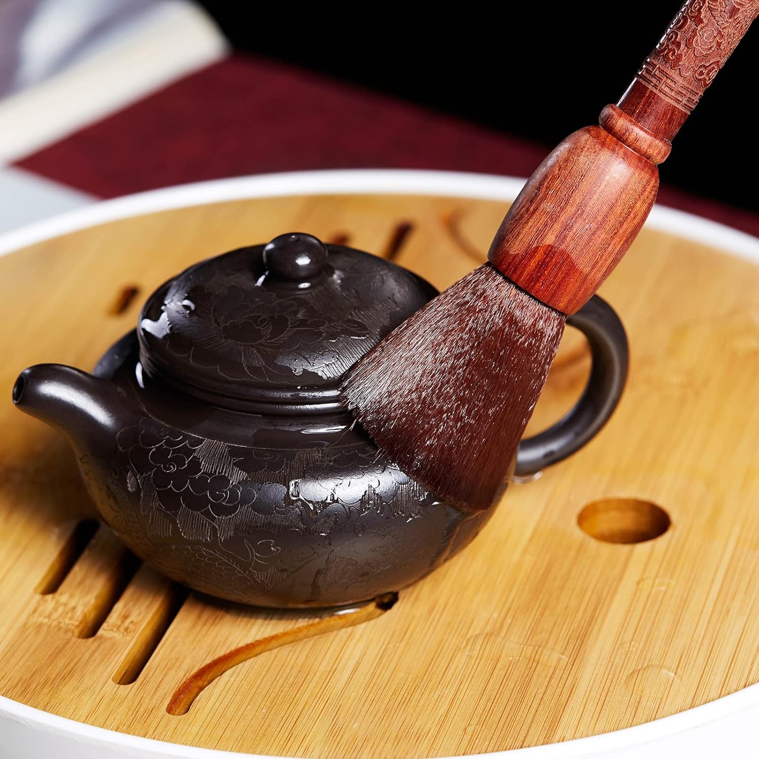 Pokaloti Handmade Purple Clay Teapot Set – Dragon Crest Design with 4 Tea Bowls