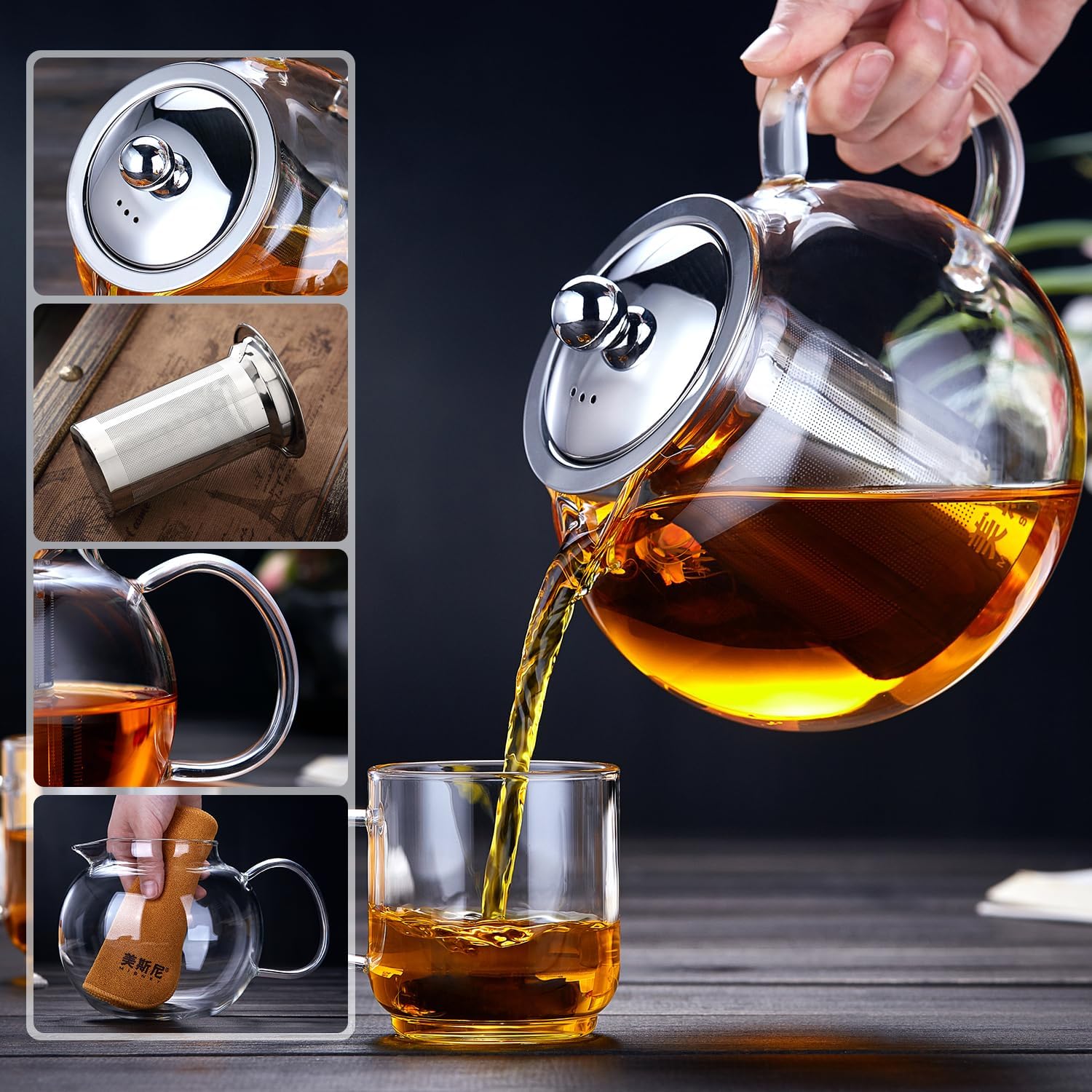 Pokaloti Heat-Resistant Glass Teapot 960ml – Large Capacity Makaru Style Kettle