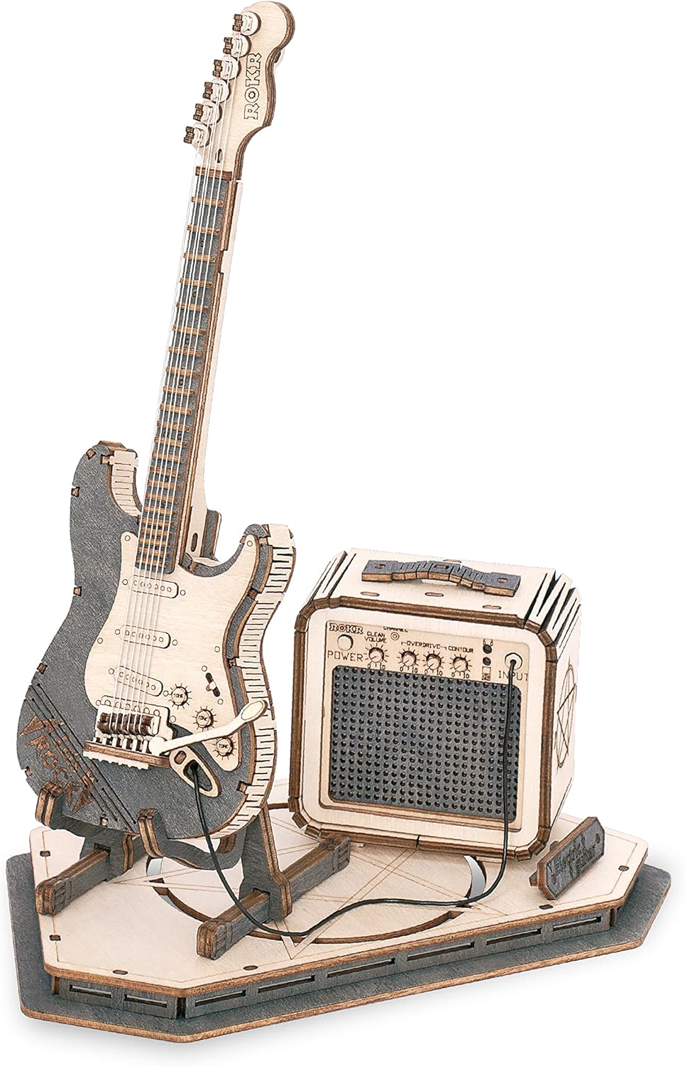 ROBOTIME Electric Guitar 3D Wooden Puzzle – DIY Craft Assembly Model Kit, Musical Instrument Series