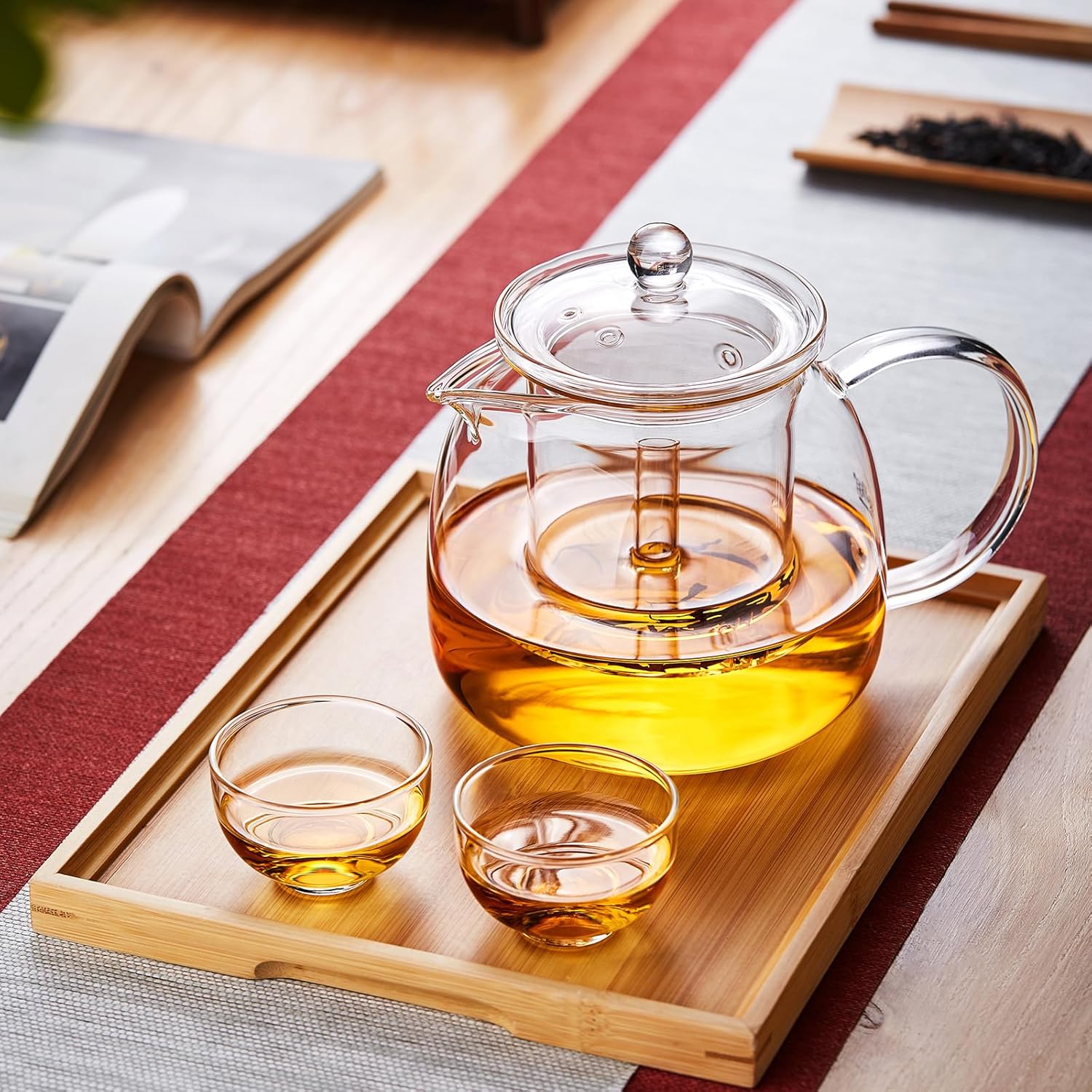 Pocarati Heat-Resistant Glass Teapot 1350ml – Microwave & Direct Flame Safe with Strainer
