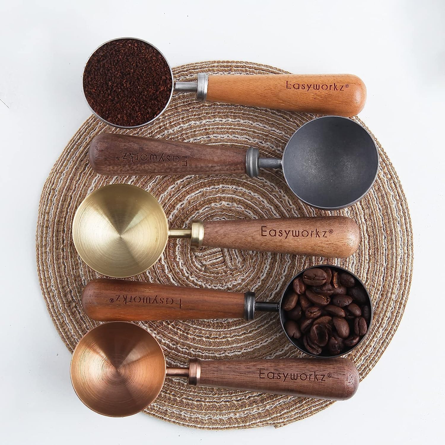 Easyworkz Retro Coffee Measuring Scoop – 10g Stainless Steel Spoon with Black Walnut Wood Handle, Gunmetal