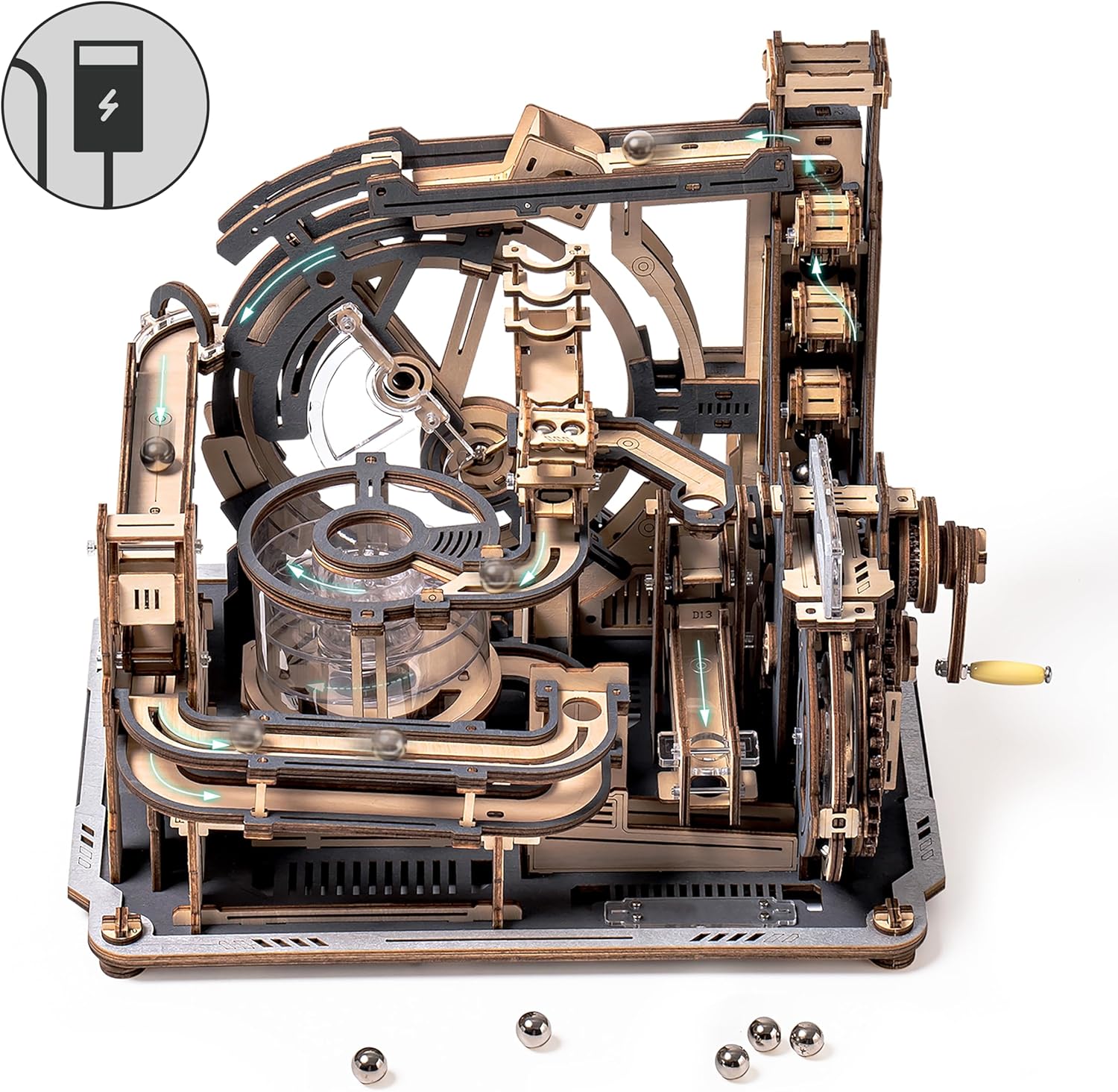 ROKR Electric Marble Run 3D Wooden Puzzle | DIY Mechanical Spaceport Model Kit