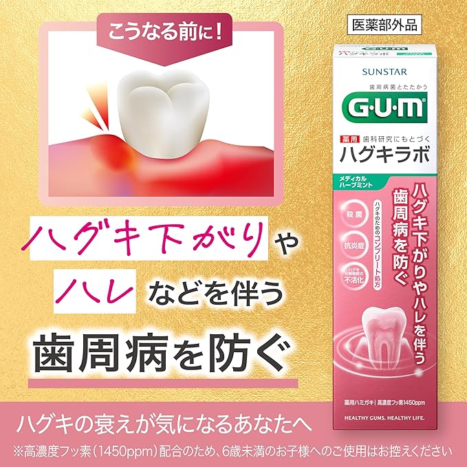 GUM (Quasi-drug) Hug Lab, Periodontal Disease Prevention, Medicated Toothpaste, Natural Herb Mint,