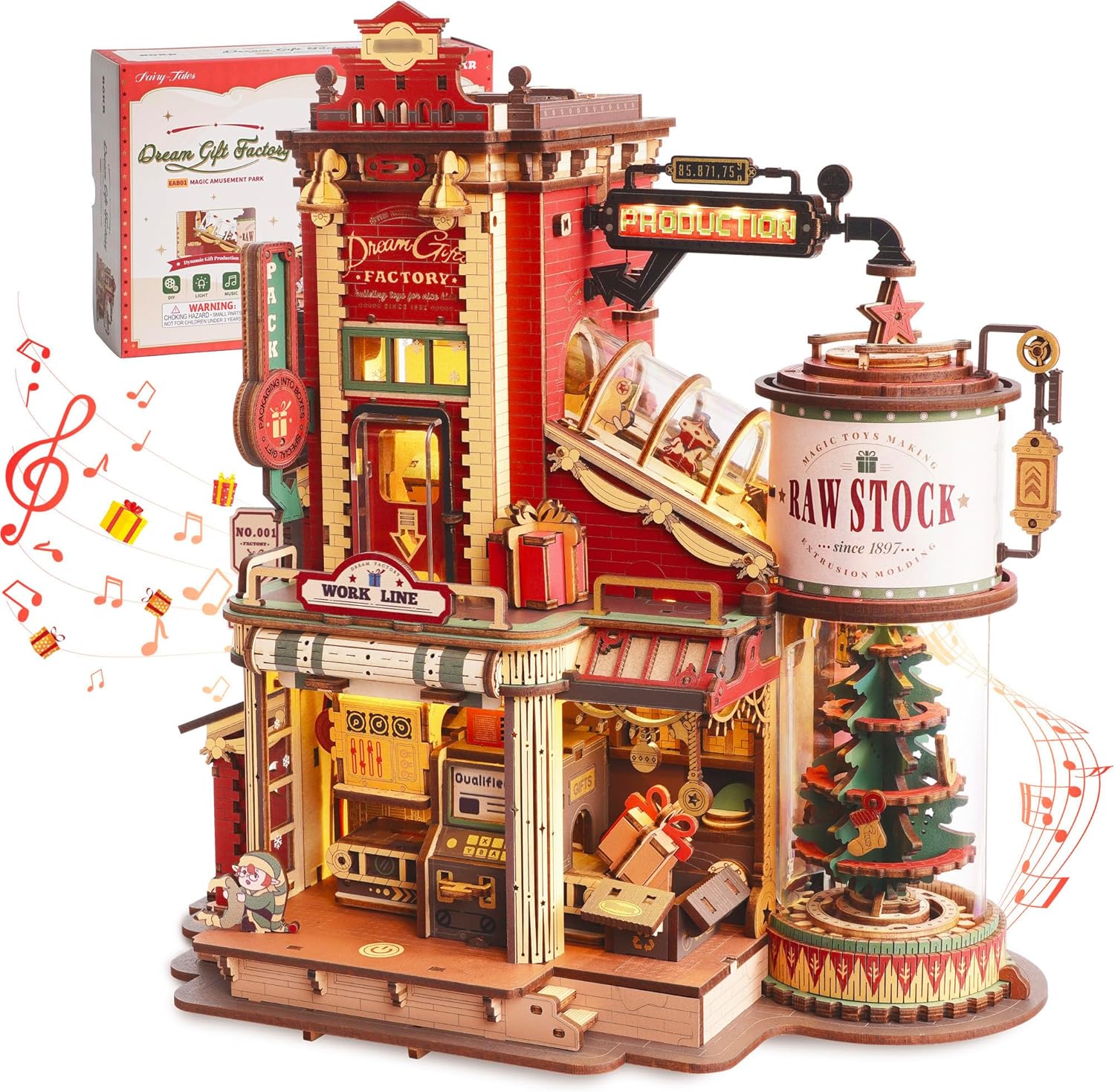 ROBOTIME 3D Wooden Music Box Puzzle with LED – Mechanical DIY Craft Assembly Kit, Movable Model, Educational Brain Training Toy for Teens & Adults