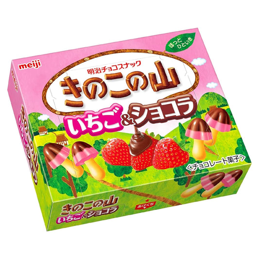 Meiji Kinoko no Yama Strawberry & Chocolate 64g | Pack of 2 | Made in Japan | Japanese Chocolate