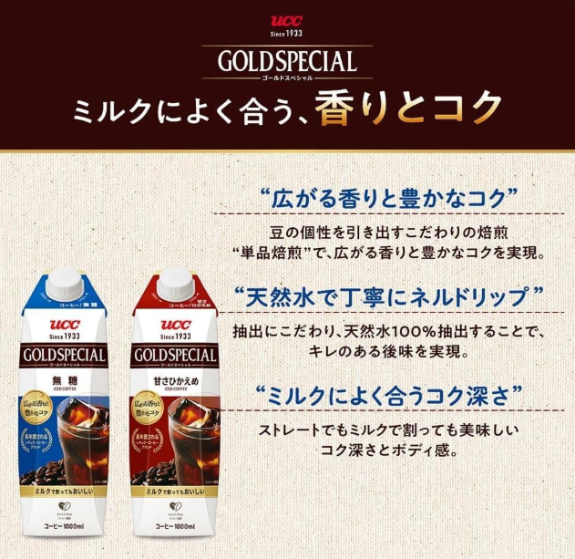 UCC Gold Special Iced Coffee, Paper Pack, 33.8 fl oz (1,000 ml) x 12 Packs