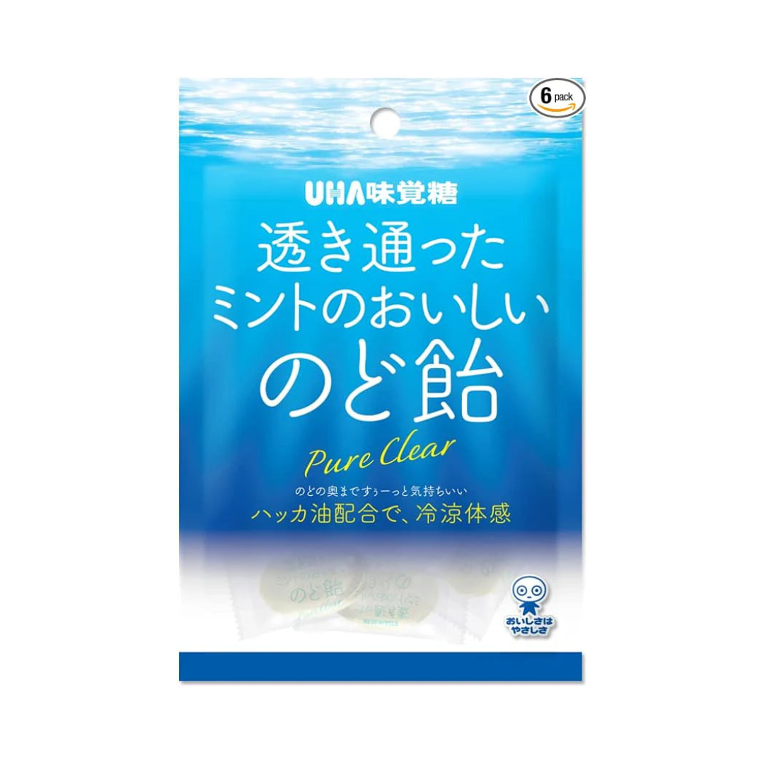 UHA Mikakuzu Sugar, Clear Mint, Delicious Throat Candy, 3.2 oz (92 g) Per Bag, Set of 6 Bags