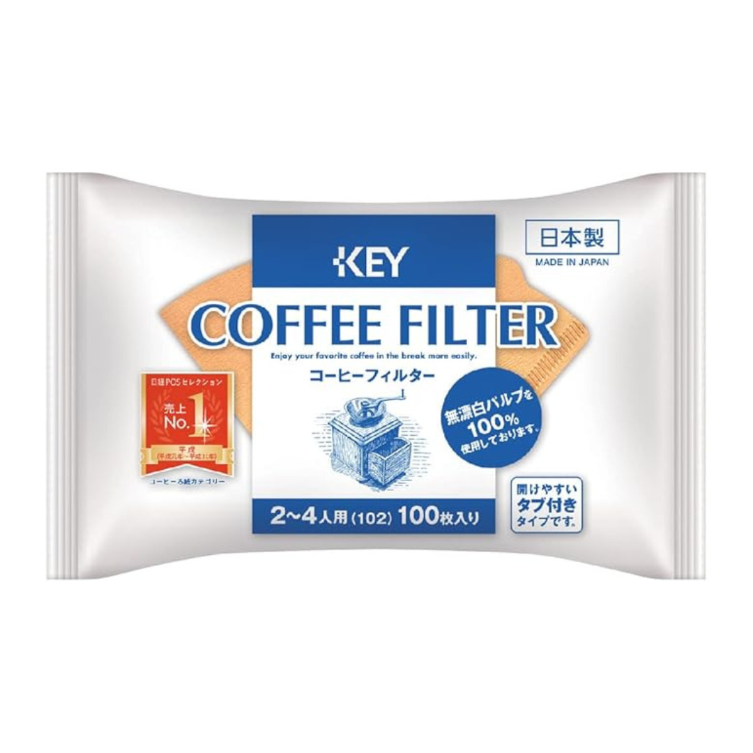Key Coffee Coffee Filters for 2-4 People, Unbleached with Tabs, 100 Count | Pack Of 2 | Made In Japan