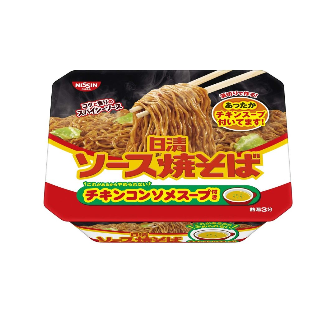 Nisshin Foods Sauce Yakisoba Cup with Chicken Soup, 3.6 oz (104g) | Pack of 2 | Made in Japan