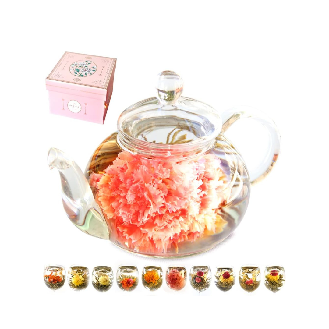 Flower Blooming Tea Carnation Tea 10 Types of Craft Tea Teapot Elegant Set Present Tea & Tea Utensil Set | Valentine&