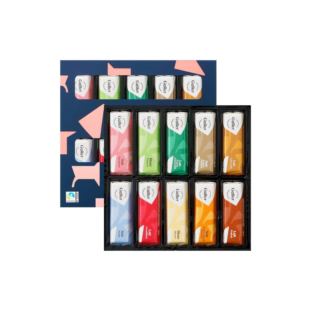 Galler Galley 2024 Mini Chocolate Bar Gift Box | 12 Pieces | Premium Belgian Chocolate Gift for Seniors