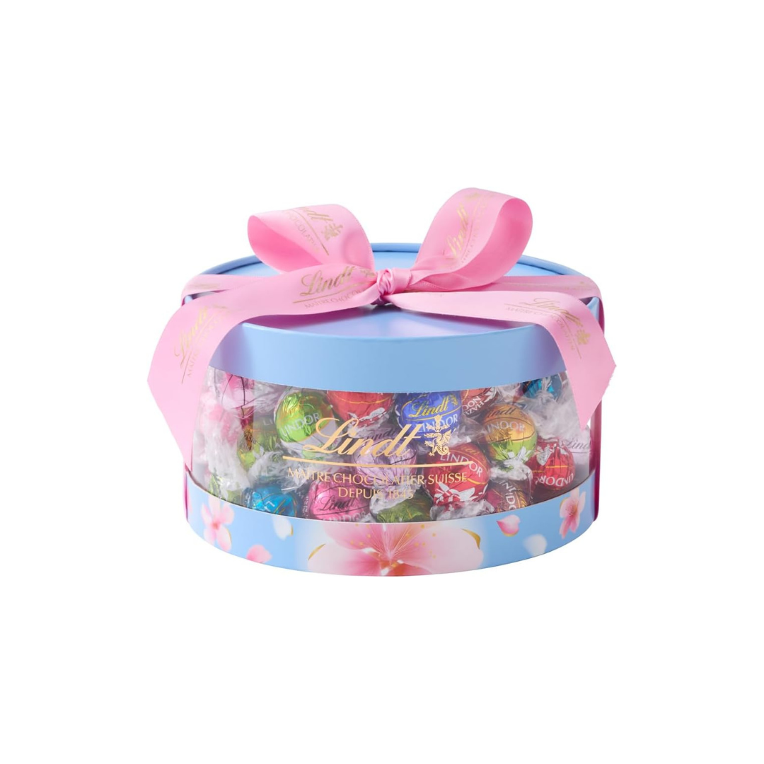 Lindt & Sprüngli Lindor Cherry Blossom Gift Box – 35 Piece Mother’s Day Chocolate Set with L2 Shopping Bag