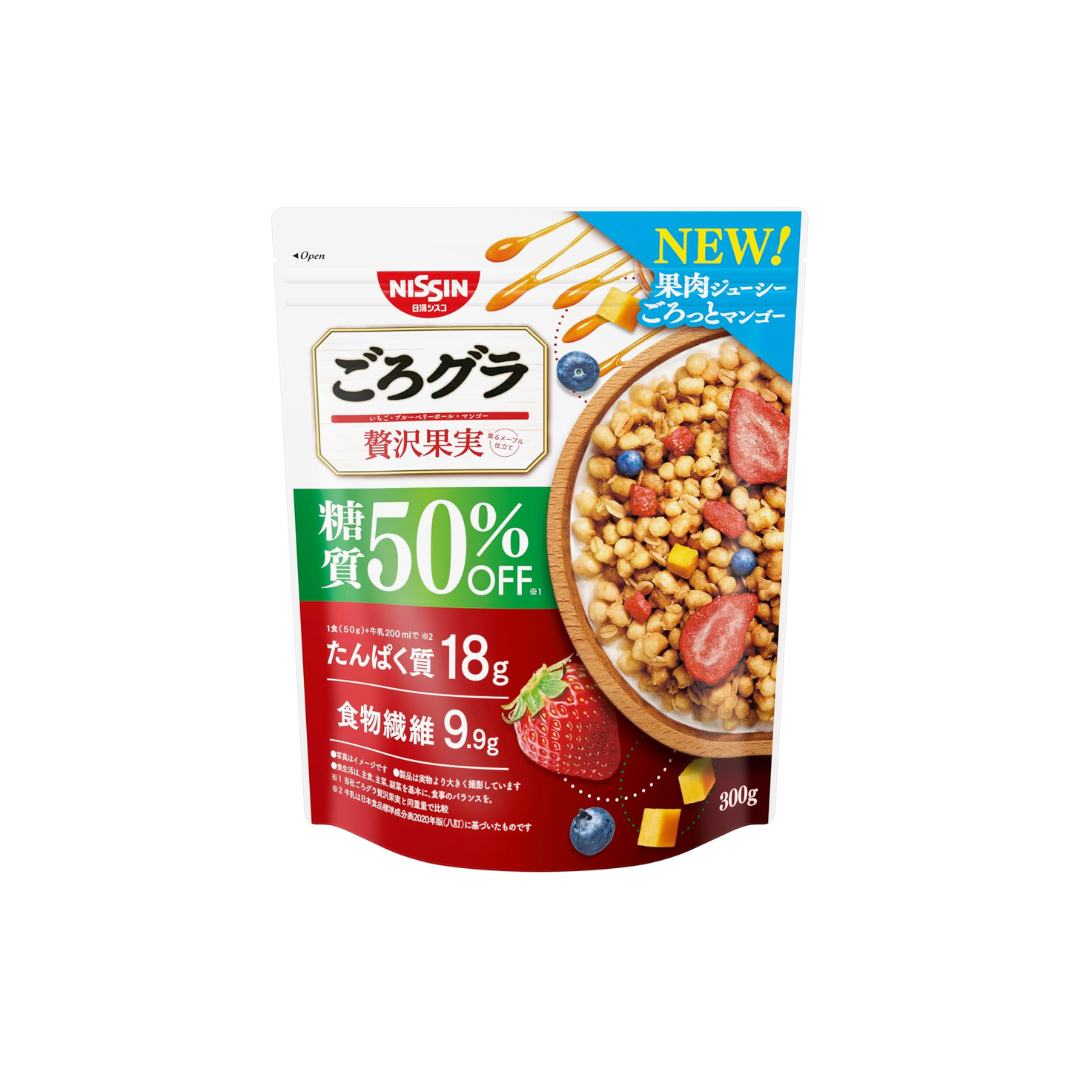 Nissin Cisco Gorogura 50% Sugar Off Luxury Fruit Granola – Light Fruity Crunch