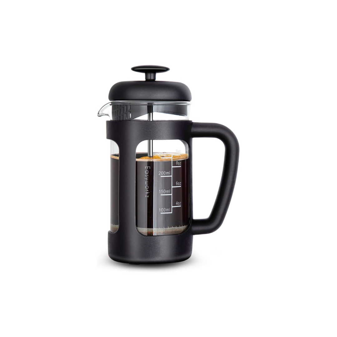 Easyworkz French Press Coffee & Tea Maker – Heat-Resistant Glass, Soft Grip Handle, 350ml (3 Cups), Black