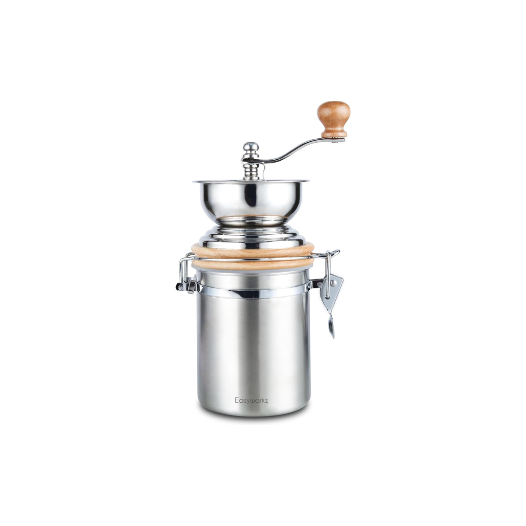 Easyworkz Manual Coffee Grinder with Airtight Canister – Adjustable Stainless Steel Burr Coffee Bean Grinder