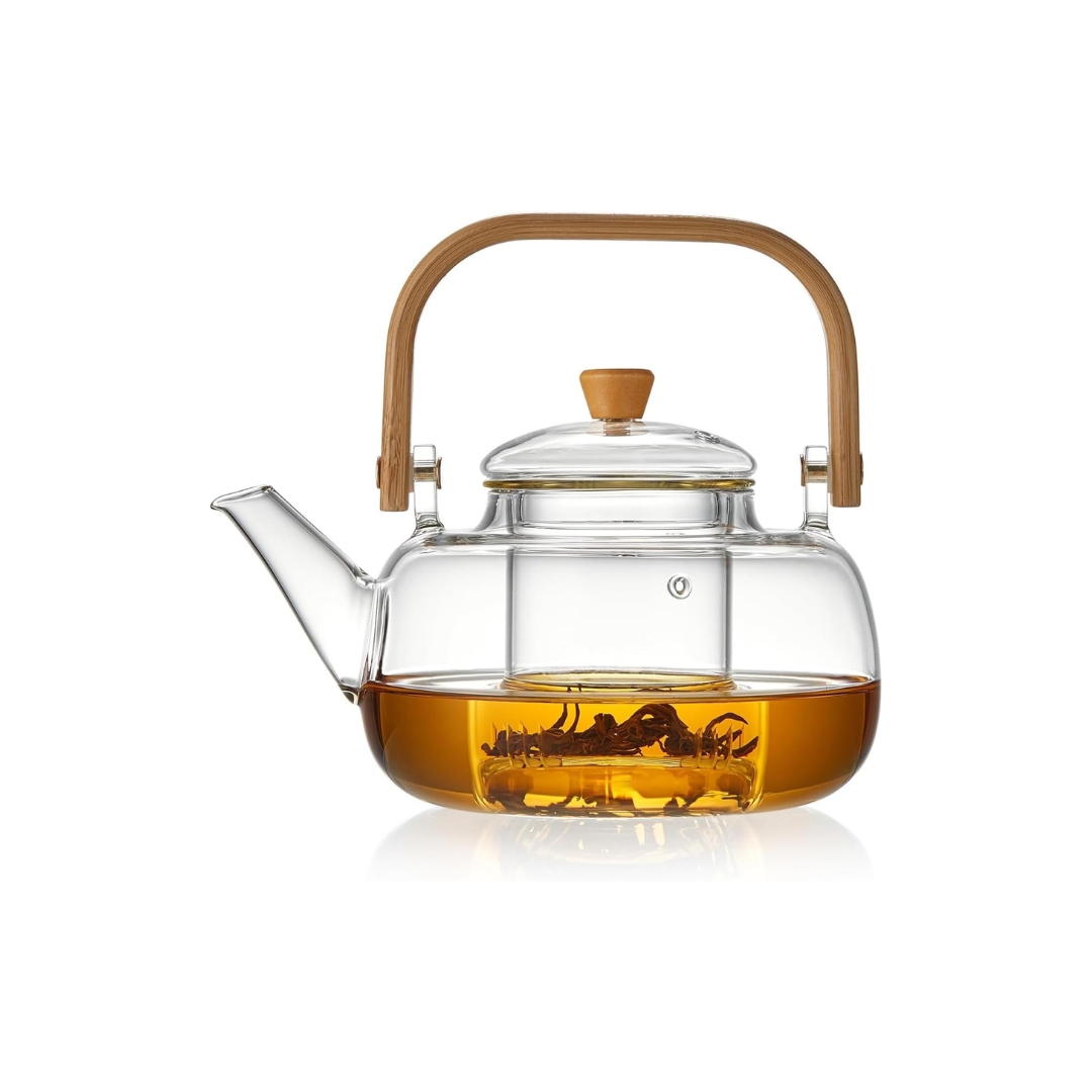 Heat-Resistant Glass Teapot 960ml – Direct Fire Safe Transparent Tea Kettle with Strainer
