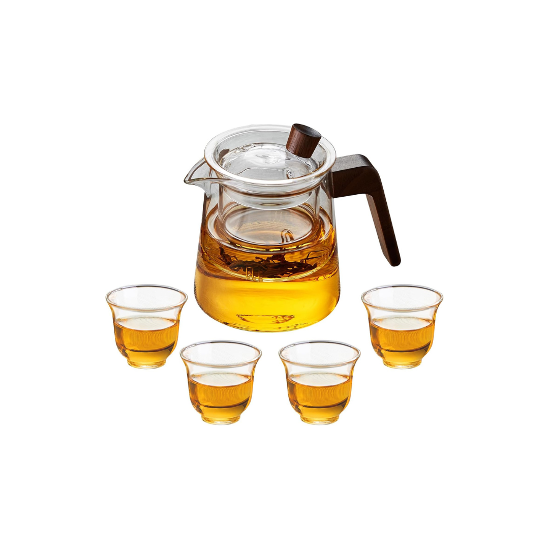 Pocaro Clear Glass Tea Pot Set 550ml – Teapot with 4 Cups, Portable Hospitality Teaware