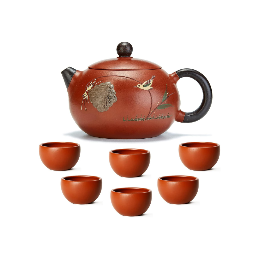 Pocaro Handmade Yixing Purple Clay Tea Set – Teapot with 6 Guest Tea Cups