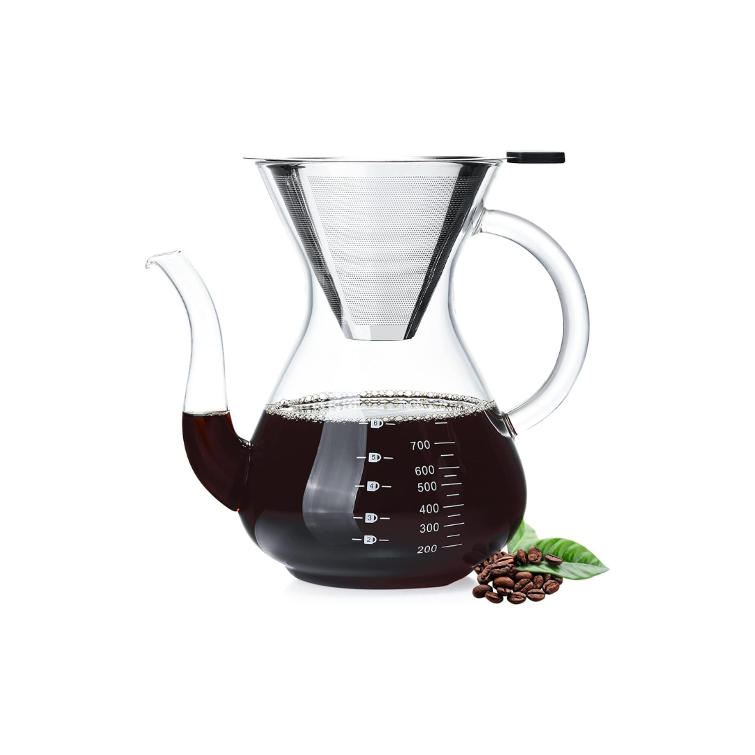 Pokaloti Coffee Server – 1000ml Heat-Resistant Glass Drip Coffee Maker with Stainless Steel Filter