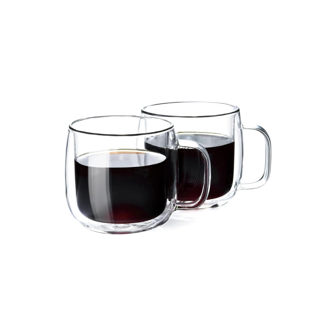 Pocaroty Double Wall Glass Cups – 300ml Set of 2 Heat-Resistant Coffee Mugs