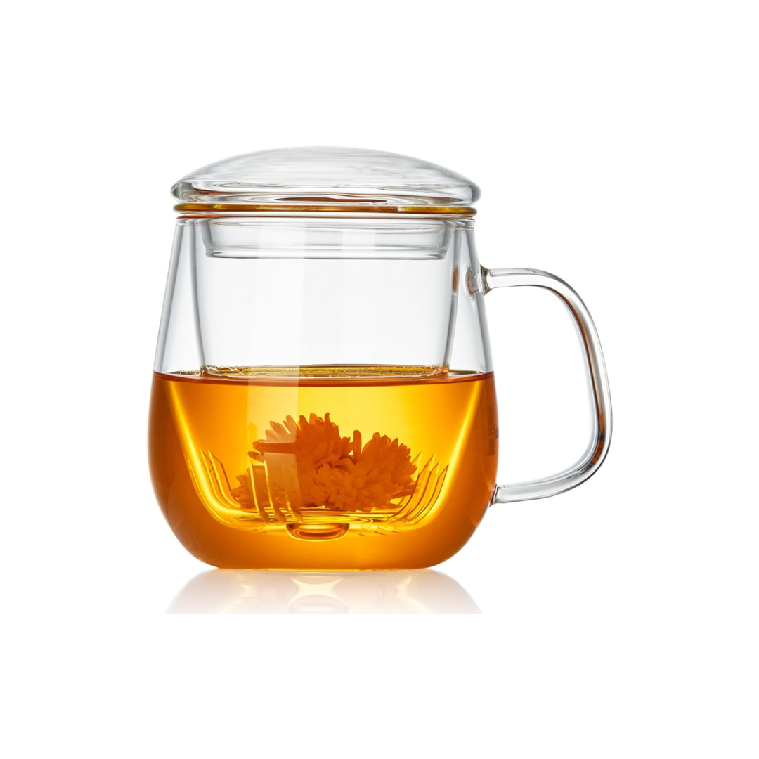 Pocarati Glass Tea Infuser Mug – 520ml Heat-Resistant Cup with Lid