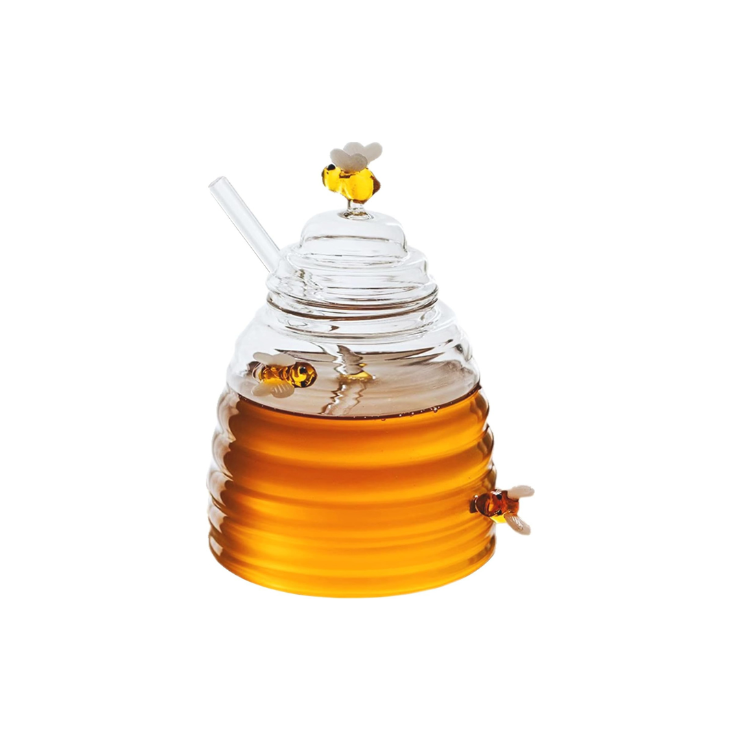 Pocarati Honey Pot with Dipper – 520ml Heat-Resistant Glass Jar with Lid