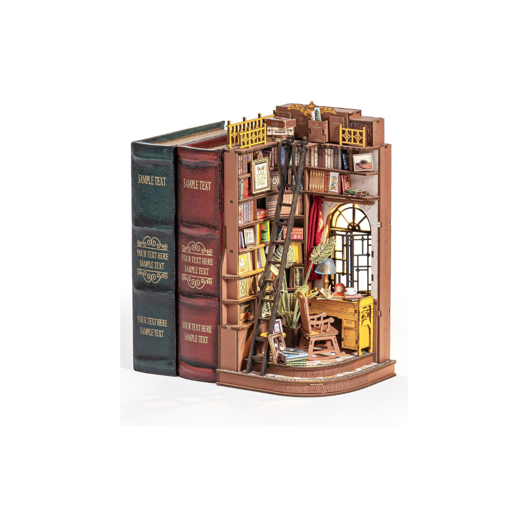 ROBOTIME TGE02 DIY Book Nook Kit – 3D Wooden Miniature House Puzzle, Handmade Bookshelf Decoration for Beginners