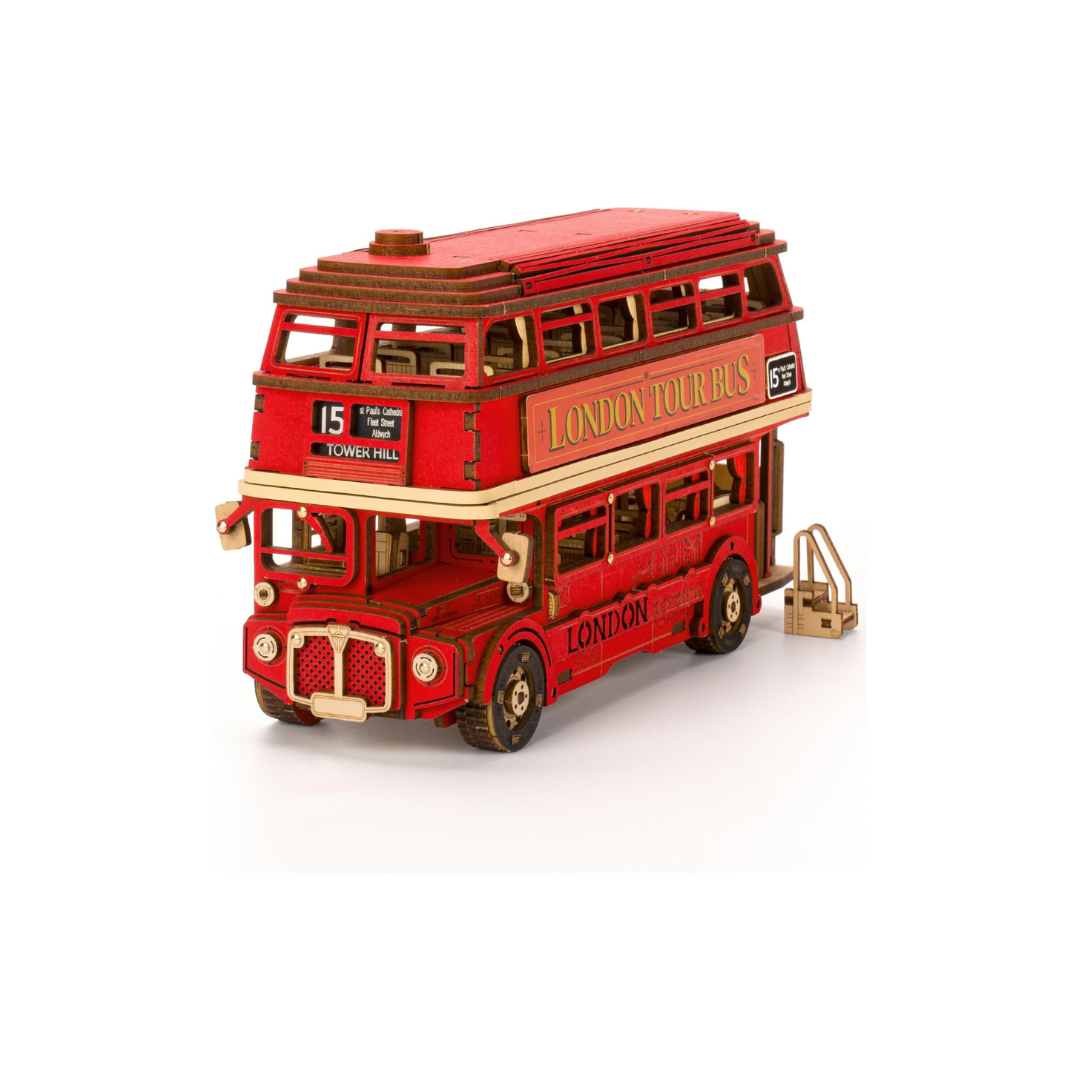 ROBOTIME TGM02 London Sightseeing Bus 3D Wooden Puzzle – DIY Mechanical Model Kit, Educational Craft for Kids & Adults