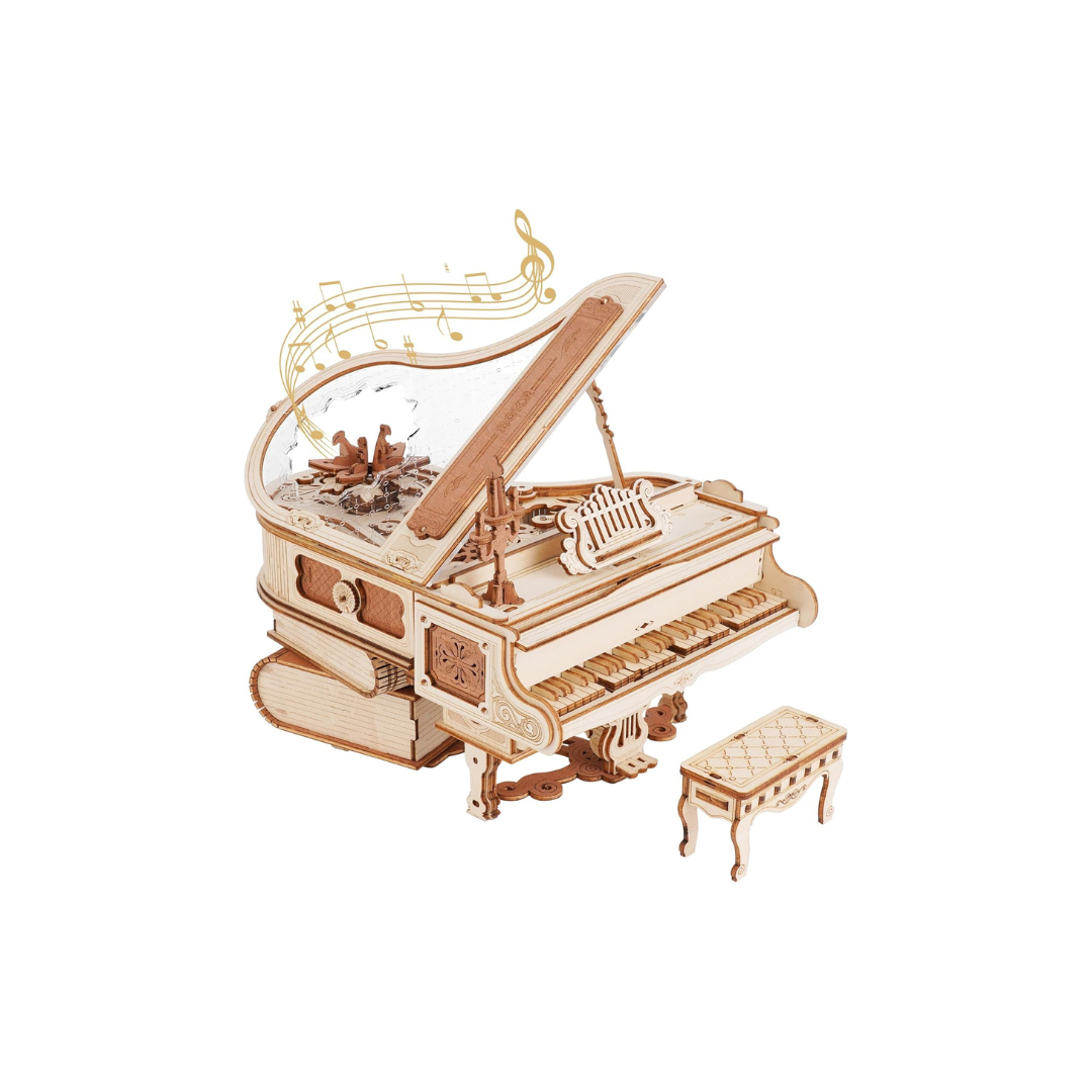 ROBOTIME DIY Music Box 3D Wooden Puzzle – Mechanical Model Kit with Automatic Playback, No Batteries Required