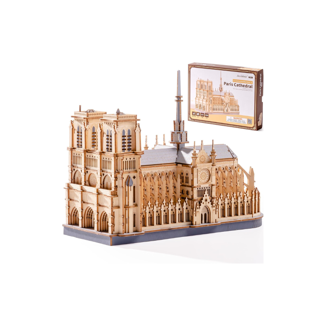 ROBOTIME TG511 Notre Dame Cathedral 3D Wooden Puzzle – DIY Architectural Model Kit, Handmade Craft & Home Décor