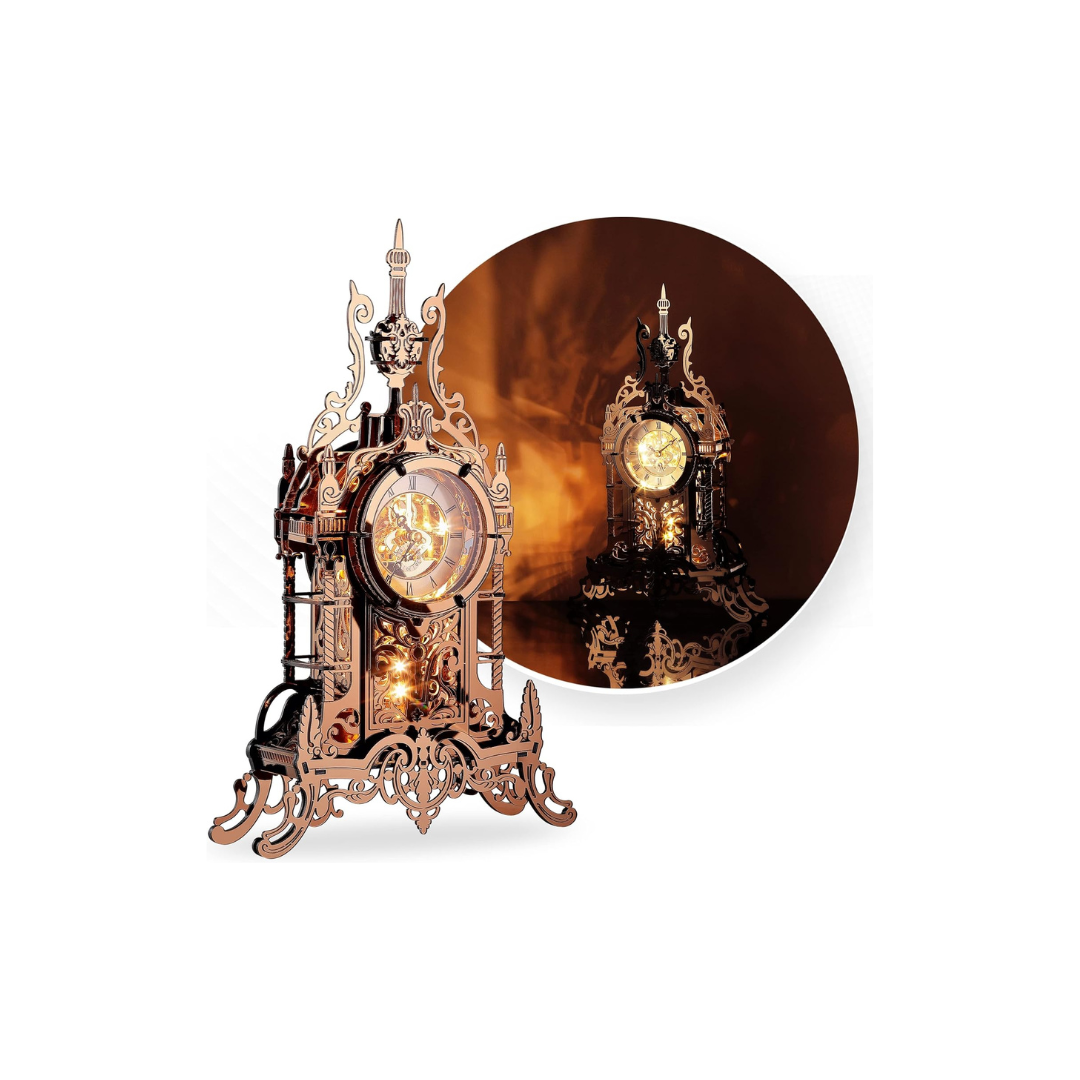 FUNPOLA 3D Acrylic LED Metal Puzzle Clock Tower Model | DIY Handmade Table Clock