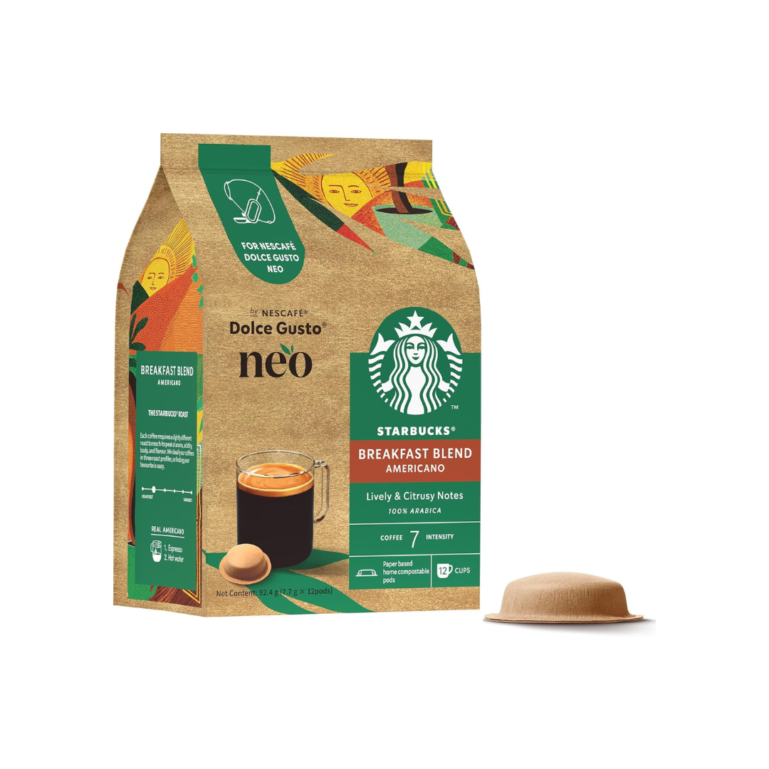Nescafé Dolce Gusto Starbucks Breakfast Blend Coffee Pods 12P – Smooth Black Coffee Experience