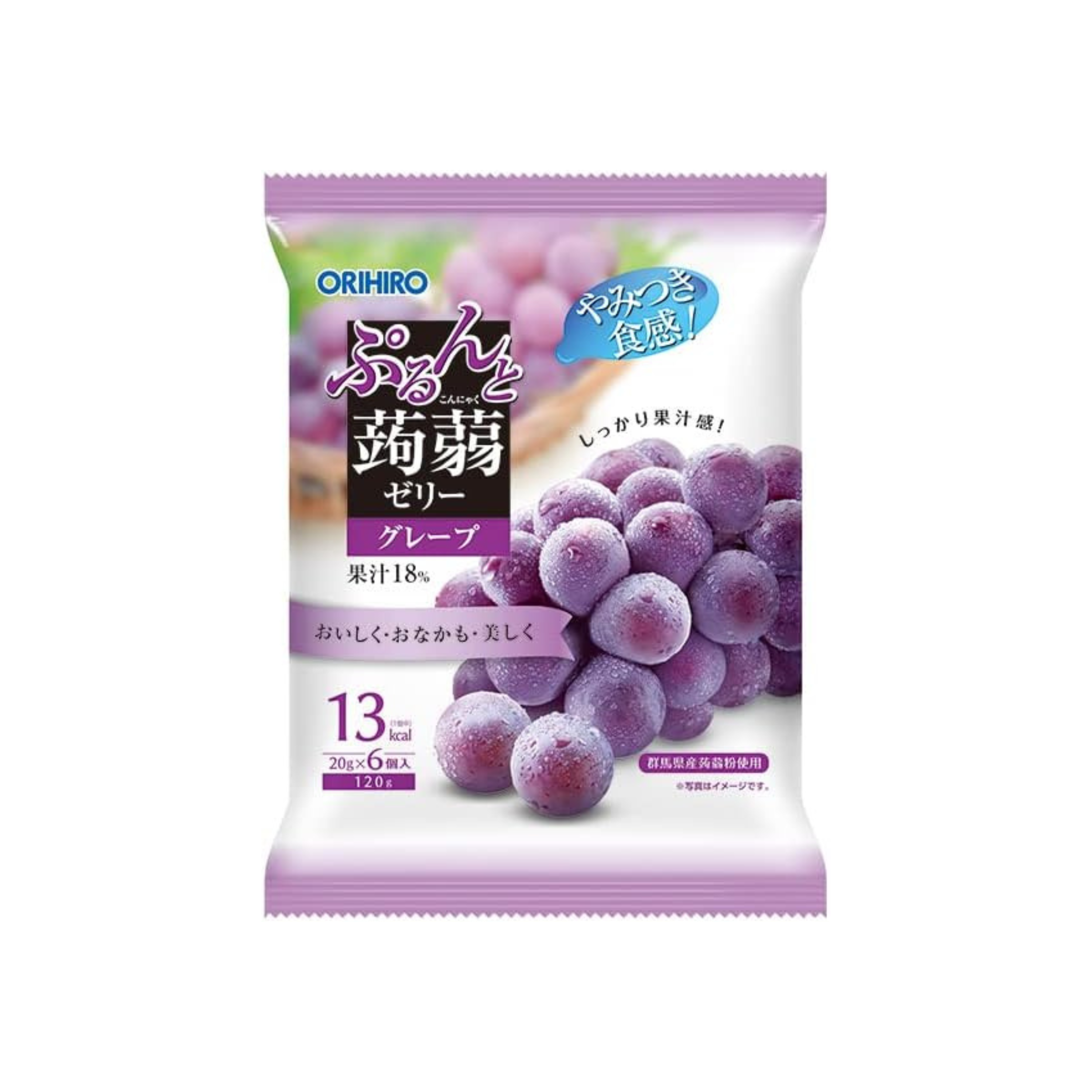 ORIHIRO Purunto Konjac Jelly Grape 20g pouch x 6 Pieces | Pack of 2 | Made in Japan
