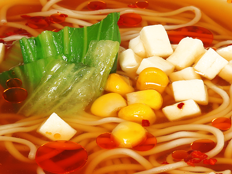 Yamadai vegan ramen tofu, bok choy, corn and chili