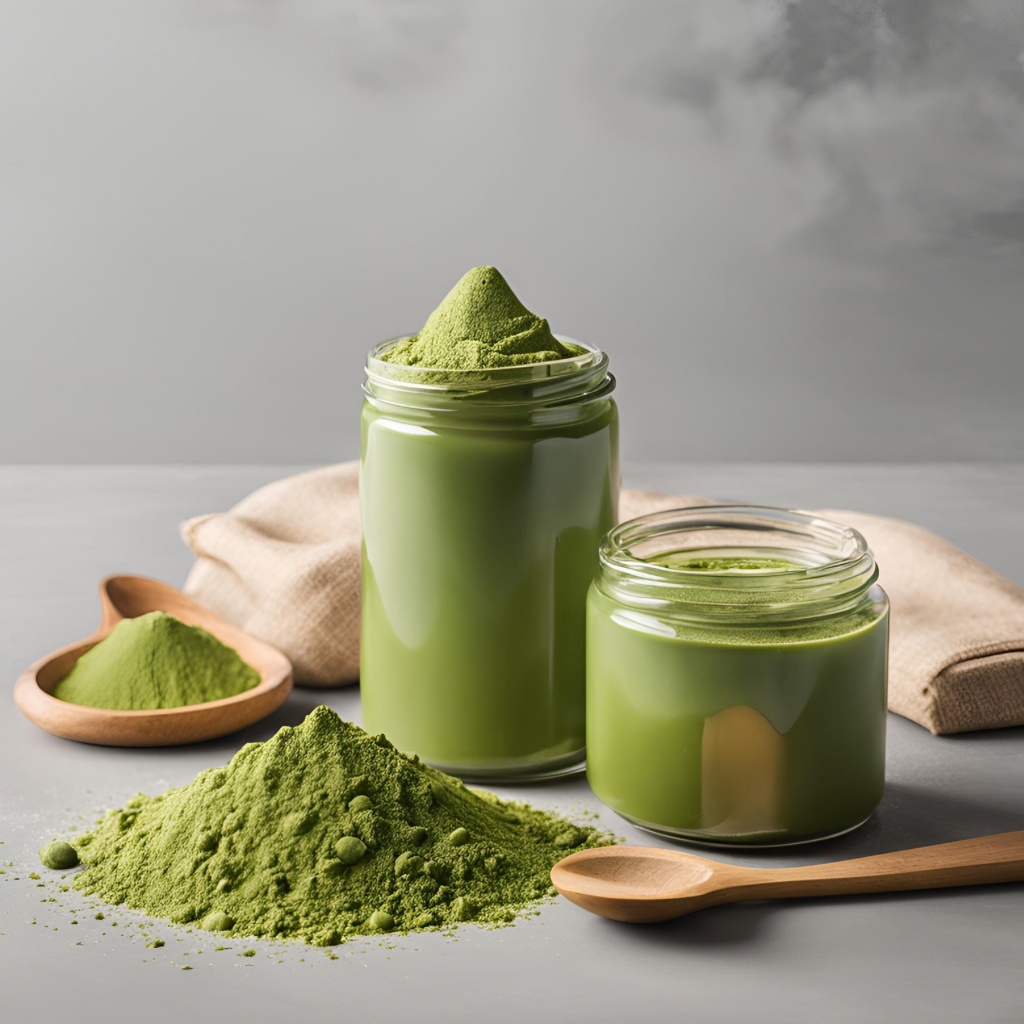 Japanese matcha latte prepared at home with matcha powder and milk